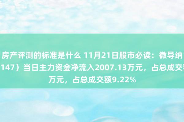 房产评测的标准是什么 11月21日股市必读：微导纳米（688147）当日主力资金净流入2007.13万元，占总成交额9.22%