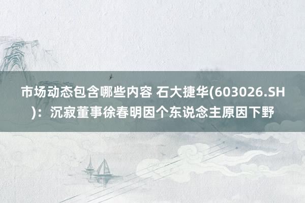 市场动态包含哪些内容 石大捷华(603026.SH)：沉寂董事徐春明因个东说念主原因下野