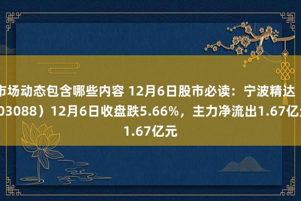 市场动态包含哪些内容 12月6日股市必读：宁波精达（603088）12月6日收盘跌5.66%，主力净流出1.67亿元