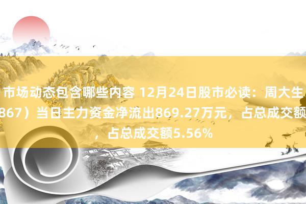 市场动态包含哪些内容 12月24日股市必读：周大生（002867）当日主力资金净流出869.27万元，占总成交额5.56%