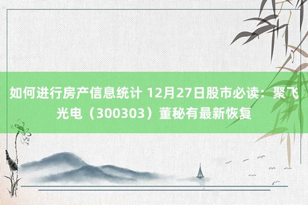 如何进行房产信息统计 12月27日股市必读：聚飞光电（300303）董秘有最新恢复