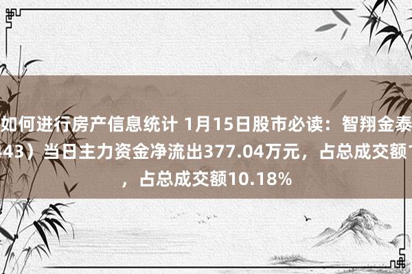 如何进行房产信息统计 1月15日股市必读：智翔金泰（688443）当日主力资金净流出377.04万元，占总成交额10.18%