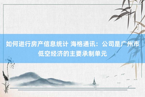 如何进行房产信息统计 海格通讯：公司是广州市低空经济的主要承制单元