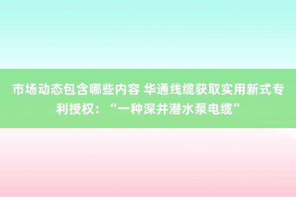 市场动态包含哪些内容 华通线缆获取实用新式专利授权：“一种深井潜水泵电缆”