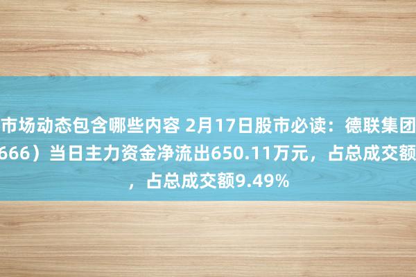 市场动态包含哪些内容 2月17日股市必读：德联集团（002666）当日主力资金净流出650.11万元，占总成交额9.49%