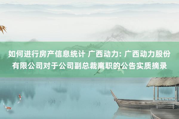 如何进行房产信息统计 广西动力: 广西动力股份有限公司对于公司副总裁离职的公告实质摘录