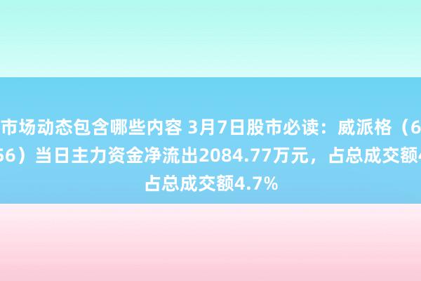 市场动态包含哪些内容 3月7日股市必读：威派格（603956）当日主力资金净流出2084.77万元，占总成交额4.7%