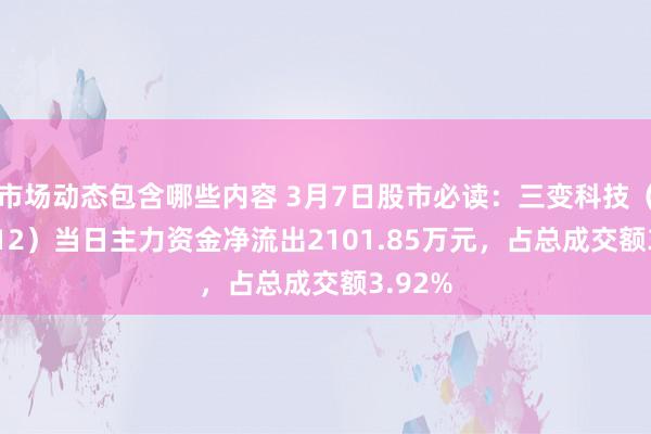 市场动态包含哪些内容 3月7日股市必读：三变科技（002112）当日主力资金净流出2101.85万元，占总成交额3.92%