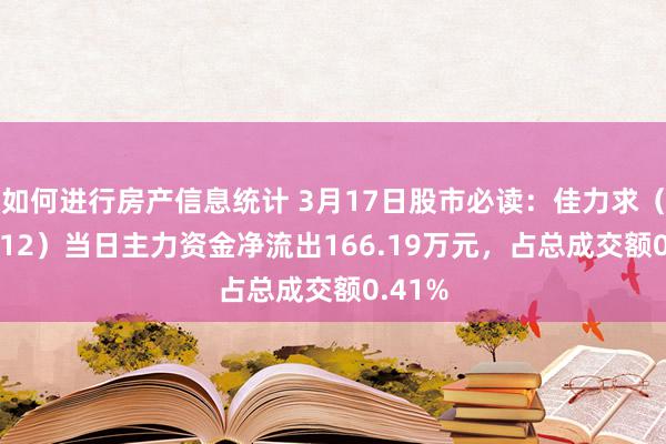 如何进行房产信息统计 3月17日股市必读：佳力求（603912）当日主力资金净流出166.19万元，占总成交额0.41%